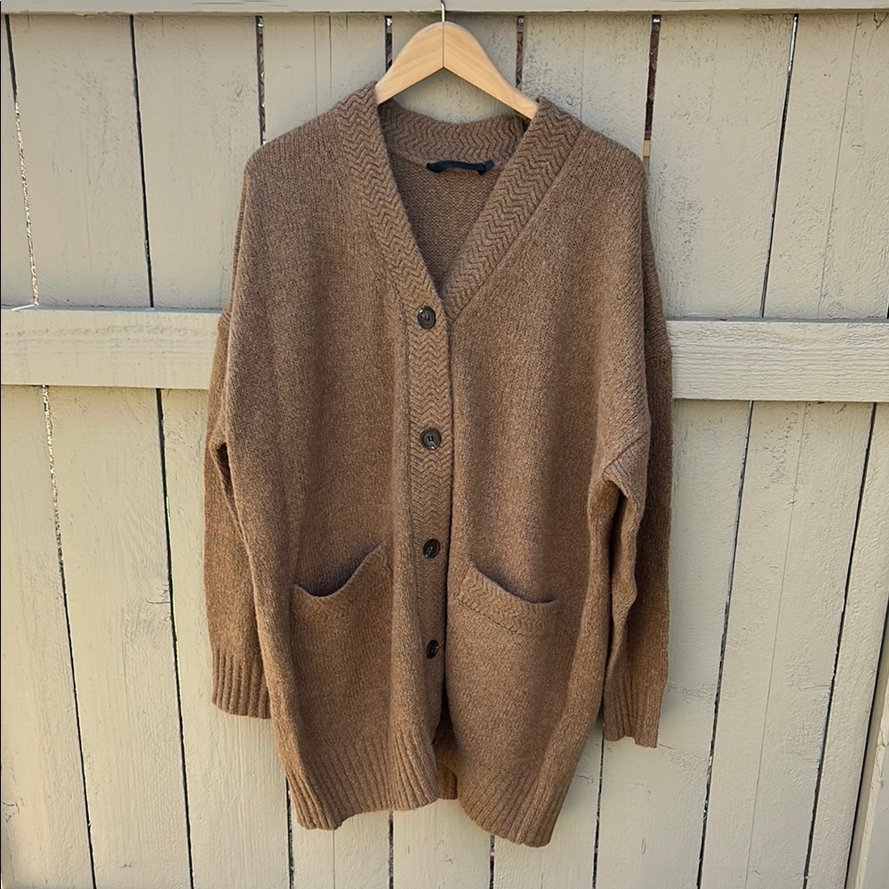 Jenni Kayne Cottage V Neck Cardigan Sweater Sz Small Lagenlook Luxury Tan - Picture 5 of 10
